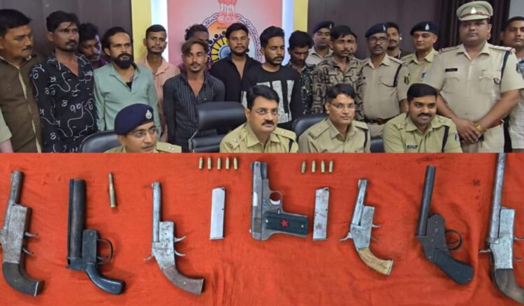 एटीएम में डकैती करने की योजना बनाते आदतन एवं शातिर 11 आरोपी गिरफ्तार: पिस्टल, देशी कट्टा, जिंदा कारतूस, तलवार आदि जप्त