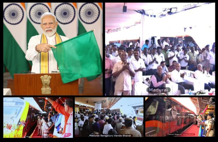 पीएम मोदी ने वीडियो कॉन्फ्रेंसिंग के माध्यम से तीन वंदे भारत ट्रेनों को हरी झंडी दिखाई, कहा- वंदे भारत आधुनिक होती भारतीय रेलवे का नया चेहरा है