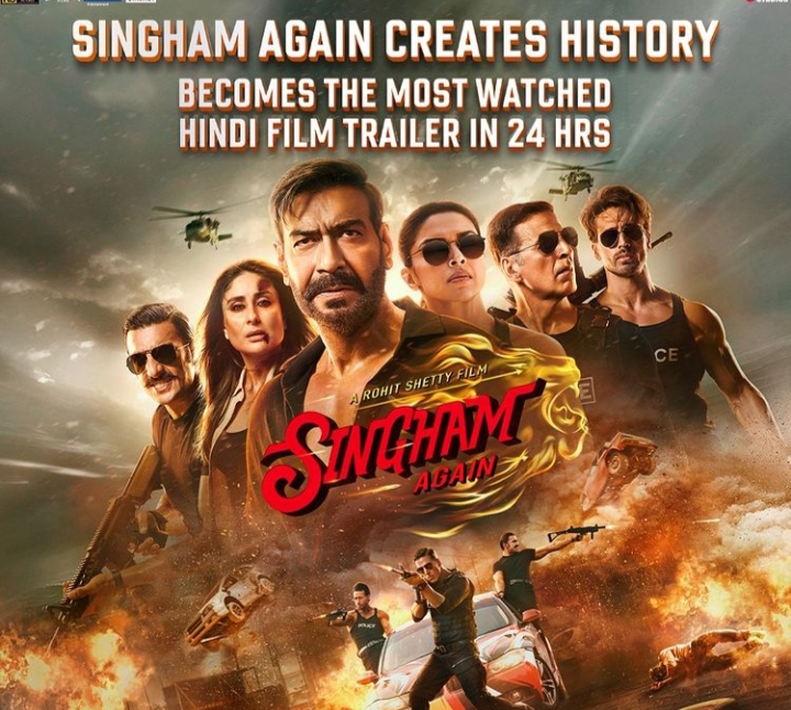 सिंघम अगेन के ट्रेलर ने रचा इतिहास: टूटे सभी रिकॉर्ड, 24 घंटे में इतने करोड़ बटोर डाले व्यूज