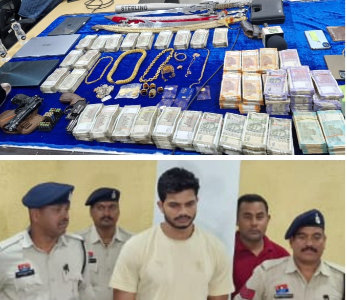 सिंडीकेट के माध्यम से लोगों को डरा धमकाकर पैसा वसूल करना एवं जबरन जमीन रजिस्ट्री कराने वाला आरोपी गिरफ्तार: नगद 37 लाख रुपए, रिवॉल्वर, पिस्टल और जिंदा कारतूस बरामद