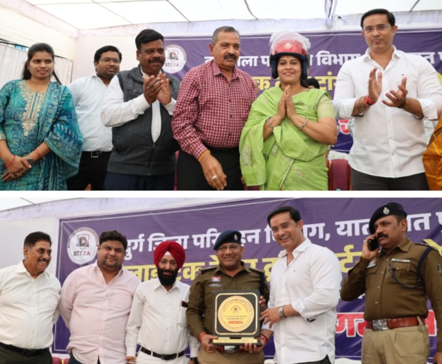 भिलाई ट्रक ट्रेलर ट्रांसपोर्टर एशोसिएशन ने निशुल्क हेलमेट वितरण कर यातायात के प्रति लोगों को किया जागरूक