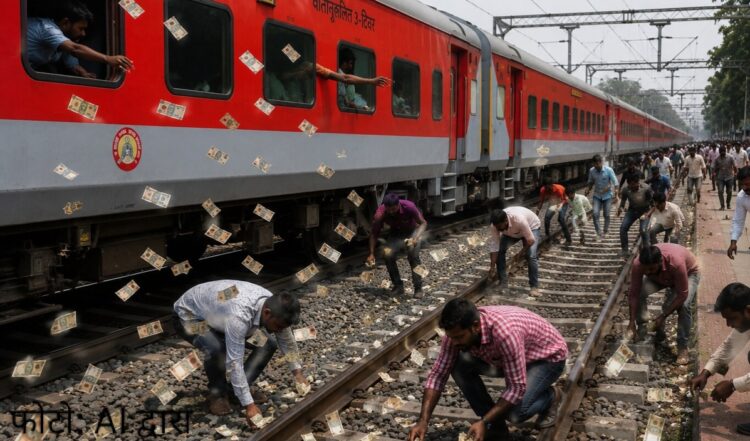 अचानक चलती ट्रेन से होने लगी नोटो की बारिश, 500-500 के नोट देख लूटने दौड़ने लोग