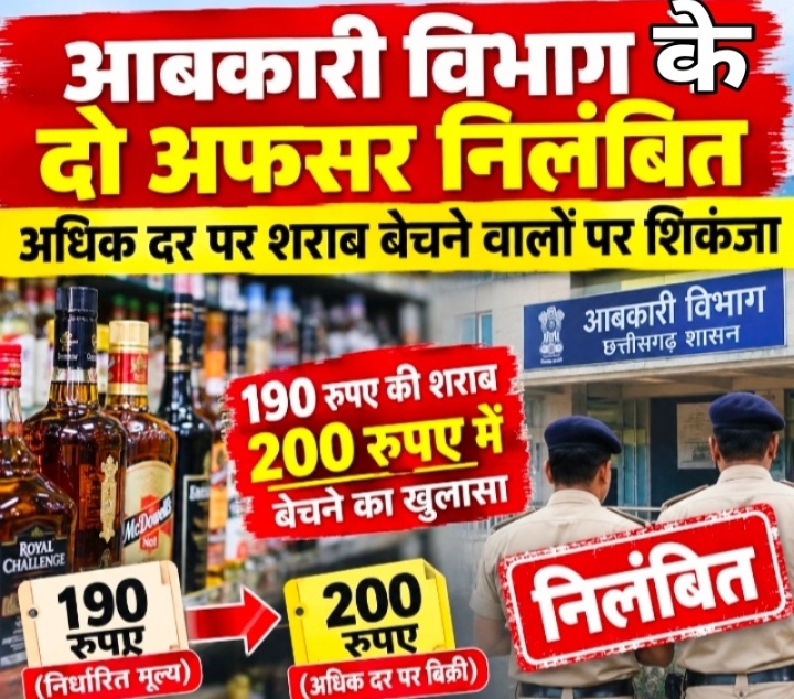 आबकारी विभाग के दो अफसर निलंबित, अधिक दर पर शराब बेचने वालों पर शिकंजा